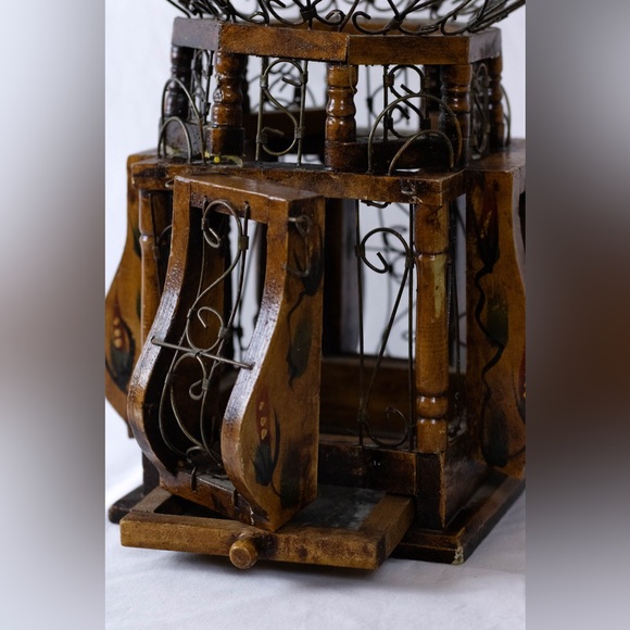 20th Century Victorian Style Wood and Iron "Balloon' Hanging Bird Cage - Picture 3 of 3